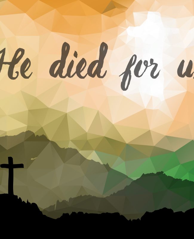 Easter scene with cross. Jesus Christ. Polygonal vector design.